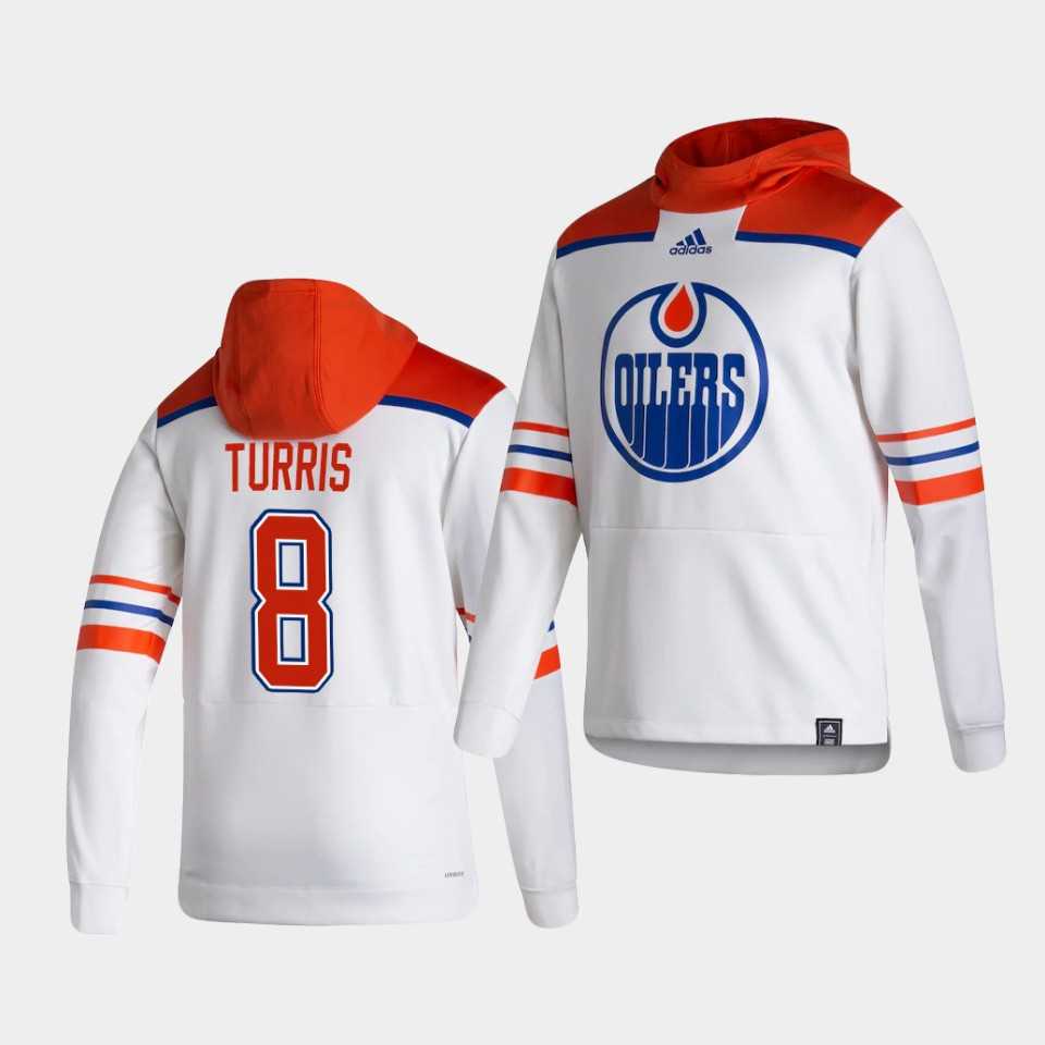 Men Edmonton Oilers 8 Turris White NHL 2021 Adidas Pullover Hoodie Jersey